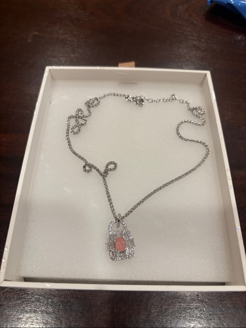 Rose Quartz on Rhodium Padlock Pendant